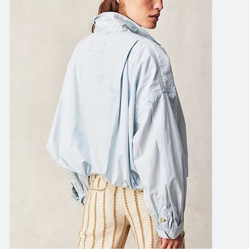Free People Free People Newport Bubble Top COLOR Light Blue and white - Picture 2 of 3